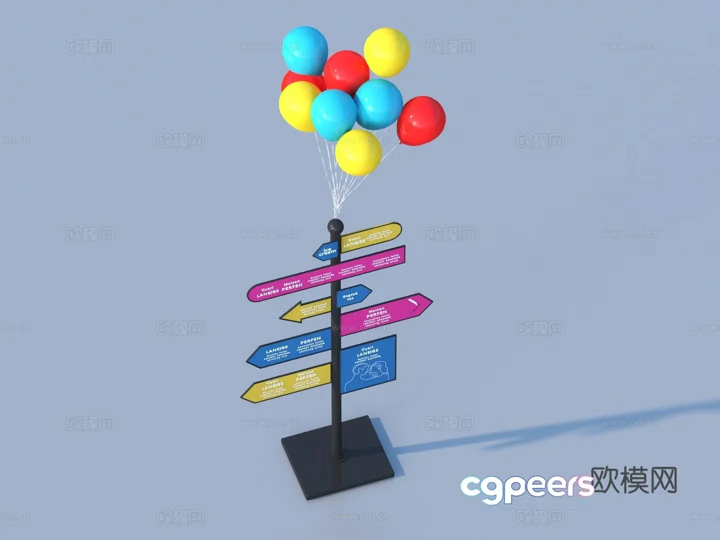 Signboard Balloon Colored Balloon Trend Signboard 3D Model