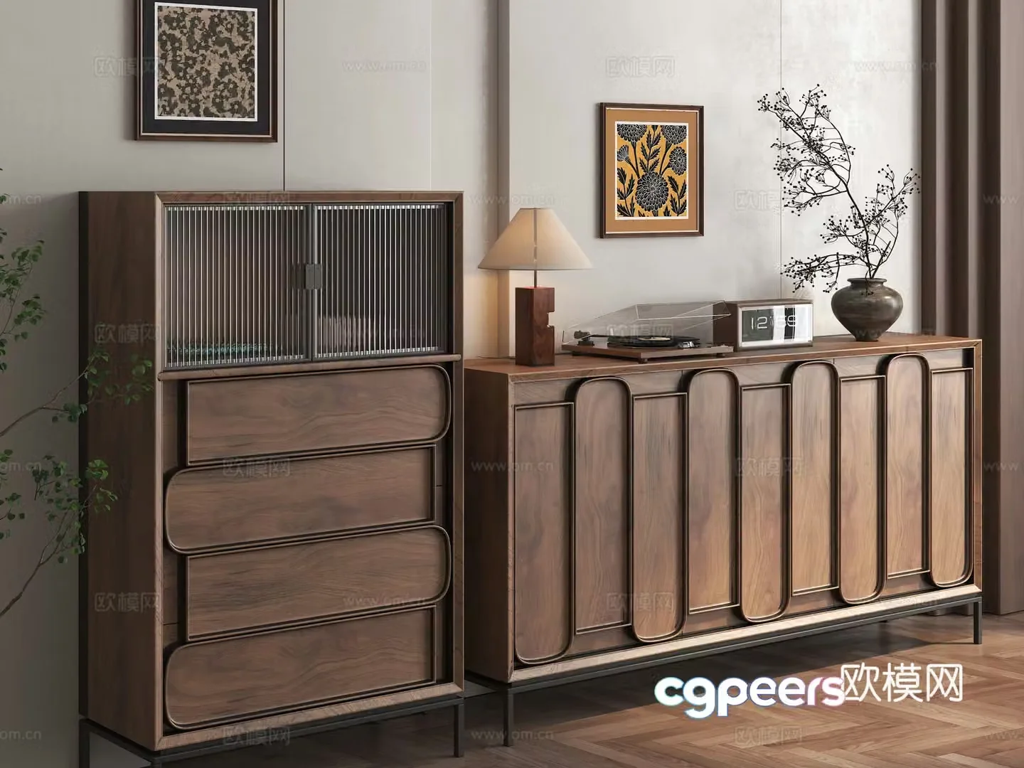 Middle-aged porch cabinet Middle-aged side cabinet Porch cabinet Side cabinet Troop cabinet High and low cabinet Dining side cabinet 3D model