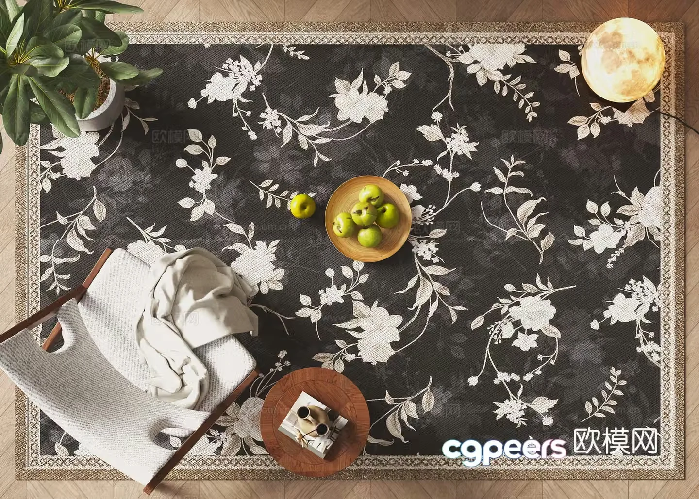 French square rug 3d model