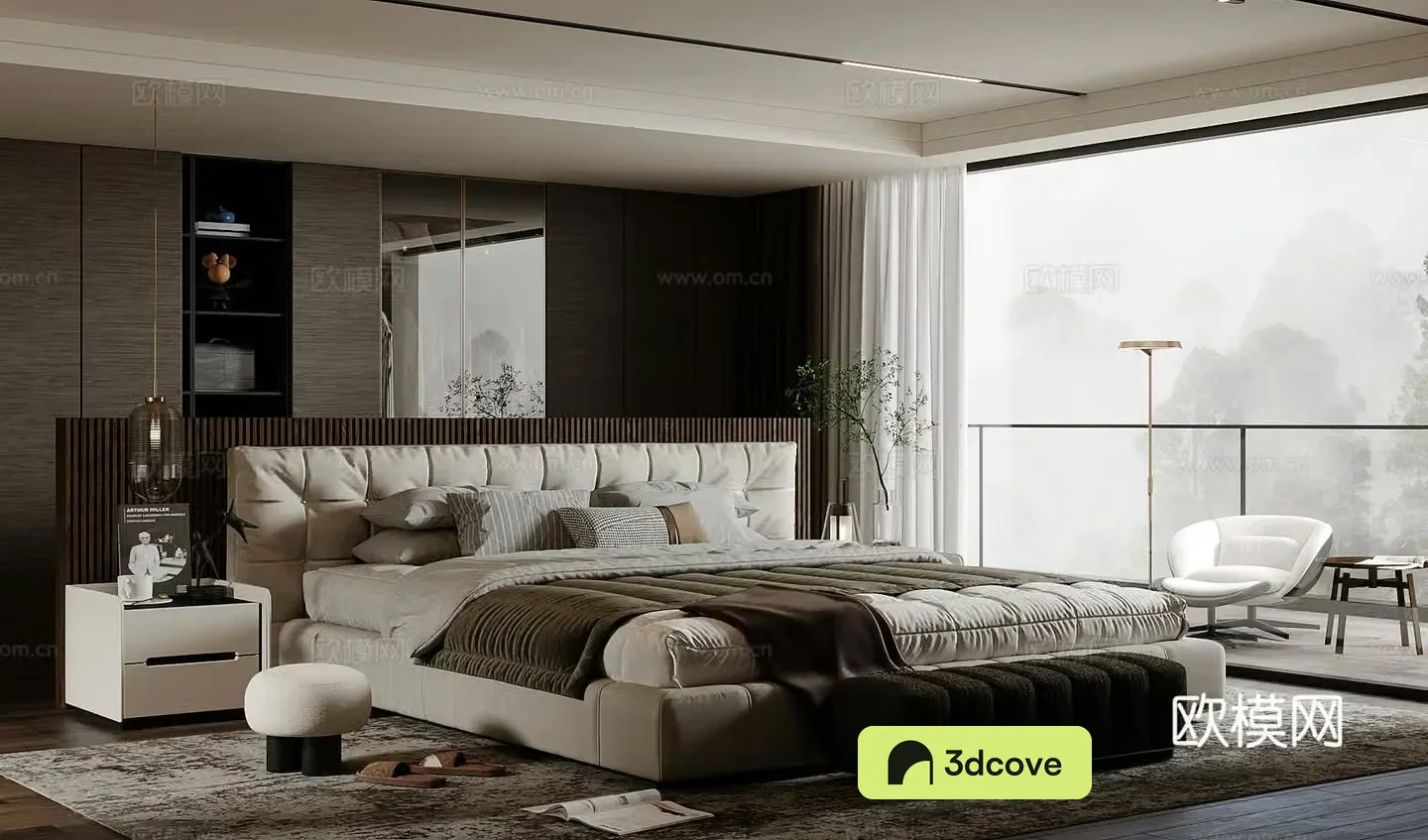 Modern light luxury home bedroom premium gray bedroom master bedroom second bedroom elderly room double bed wardrobe