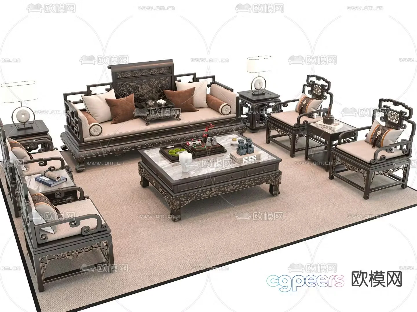 New Chinese style sofa multi-person sofa 3d model