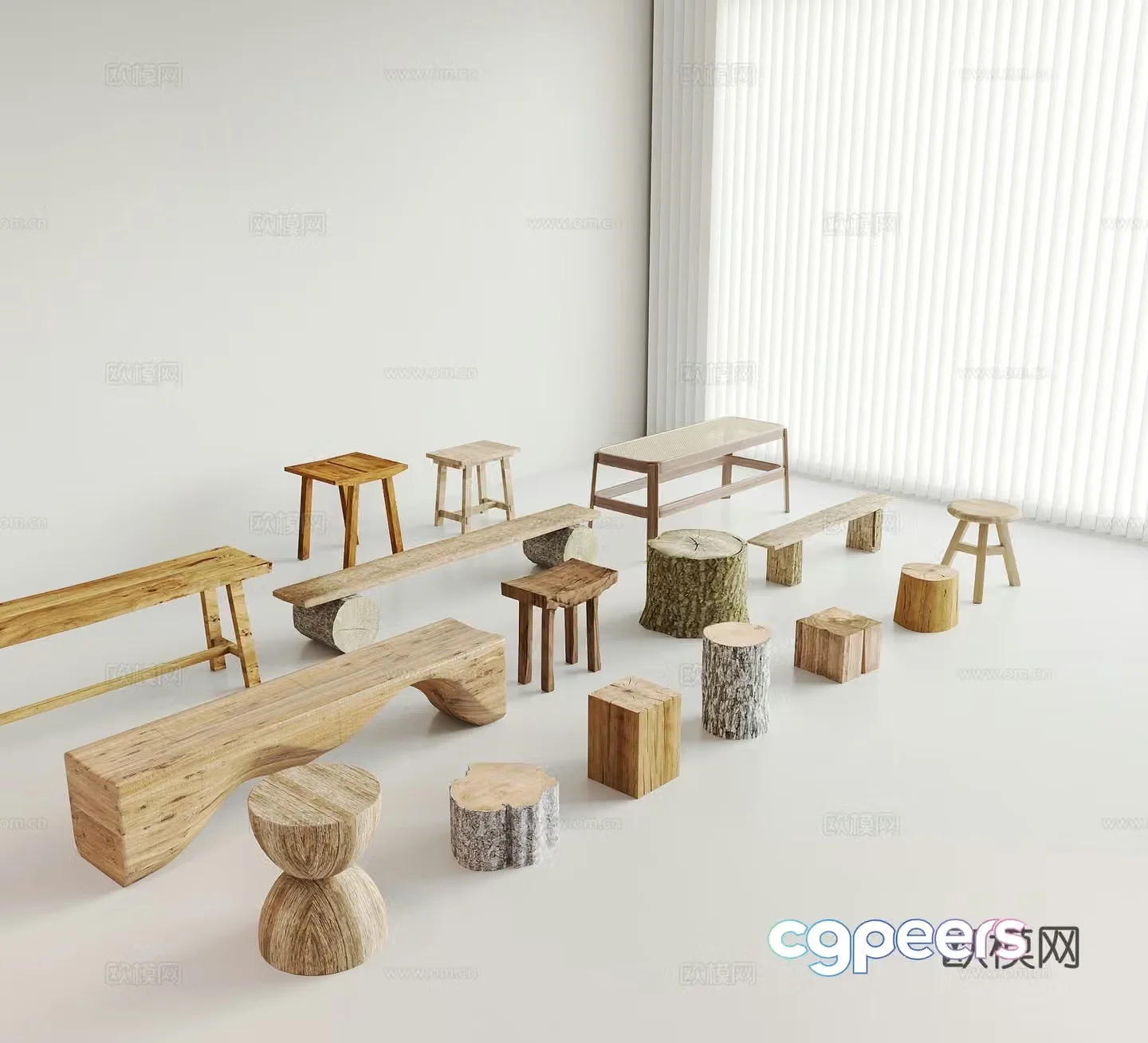 Stool Modern Stool Bench Round Stool Wooden Stool 3D Model