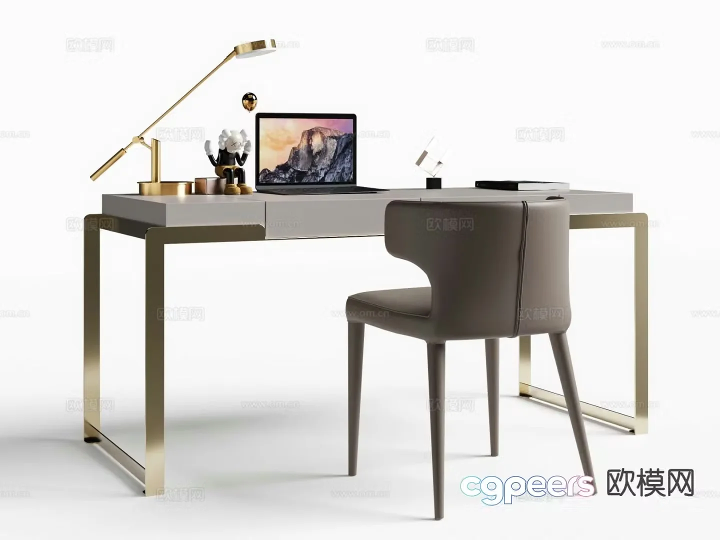 Light luxury desk and chair 3D model