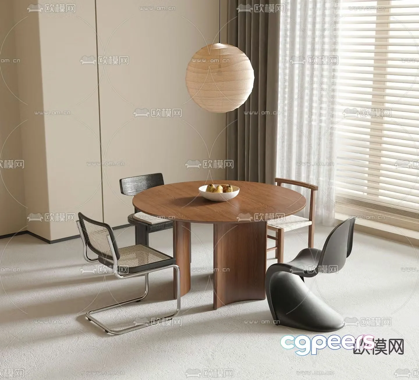 Medieval style dining table and chairs round dining table 3D model