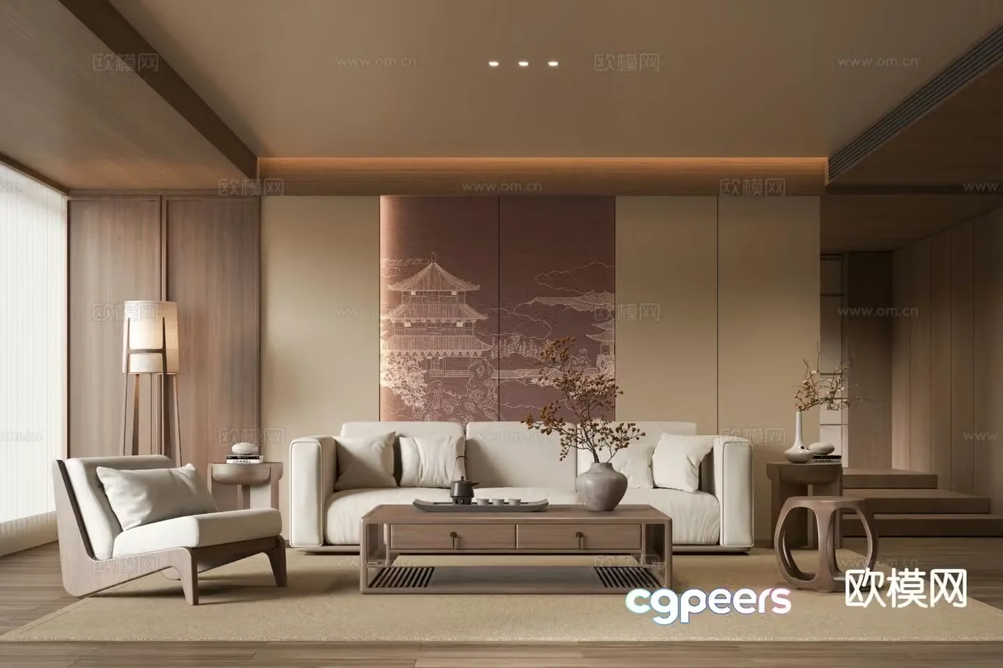 New Chinese style living room Song style aesthetics 3D model