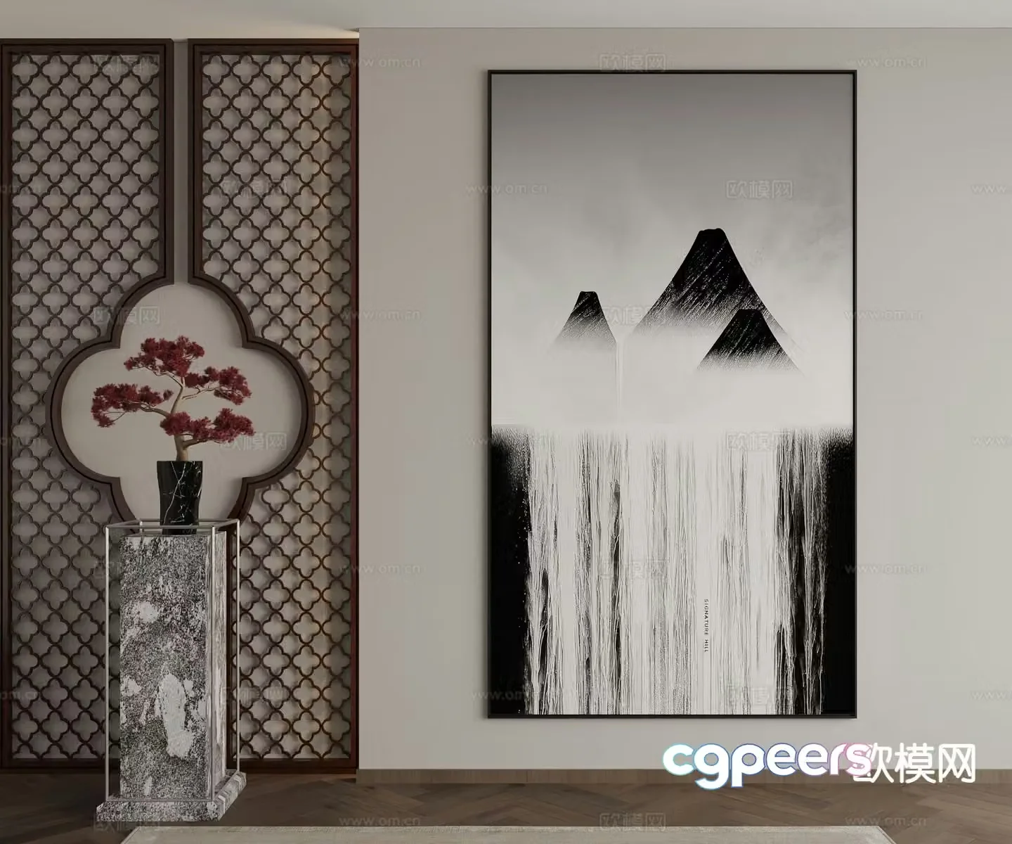 New Chinese style ink painting decorative painting 3D model