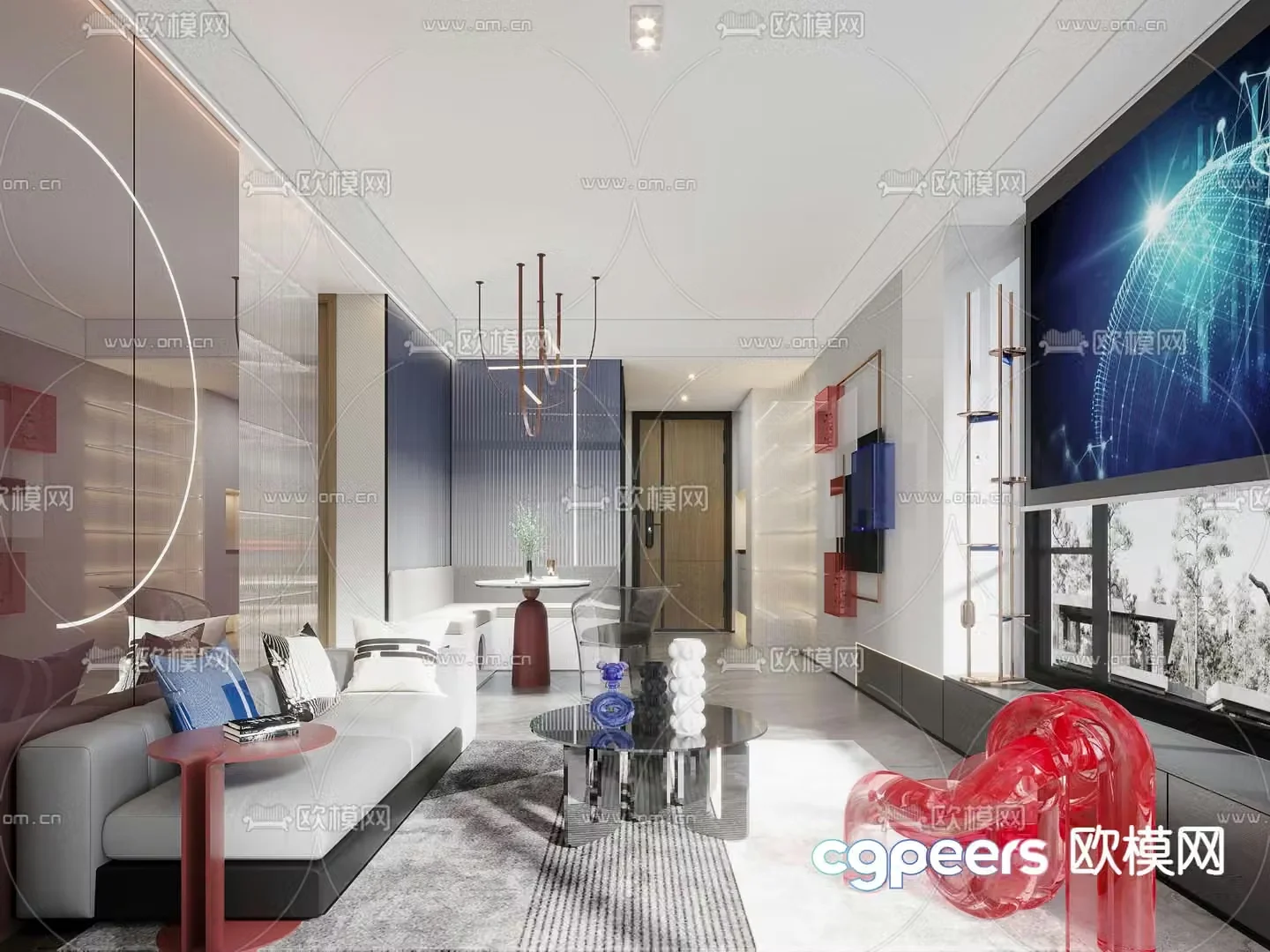 Modern living and dining room 3d model