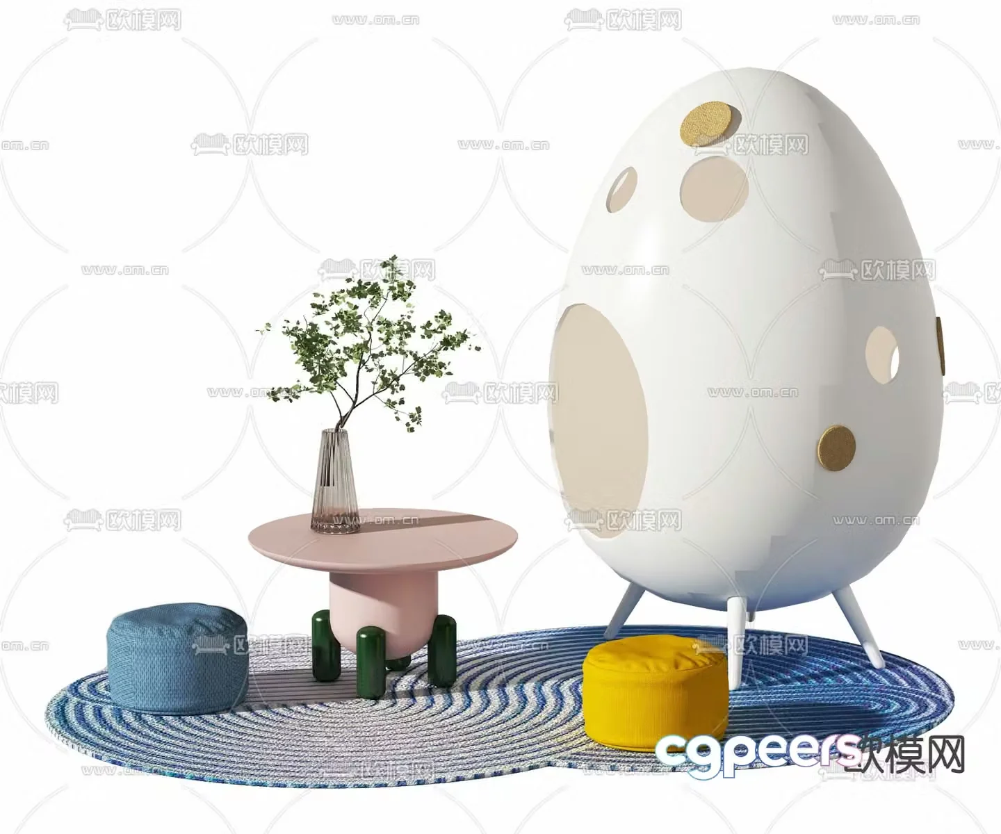 Modern eggshell children’s table and chair 3d model