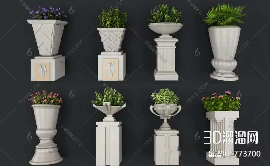 Decorative Flower Pots 3D Model – 5932 – VRAY Render
