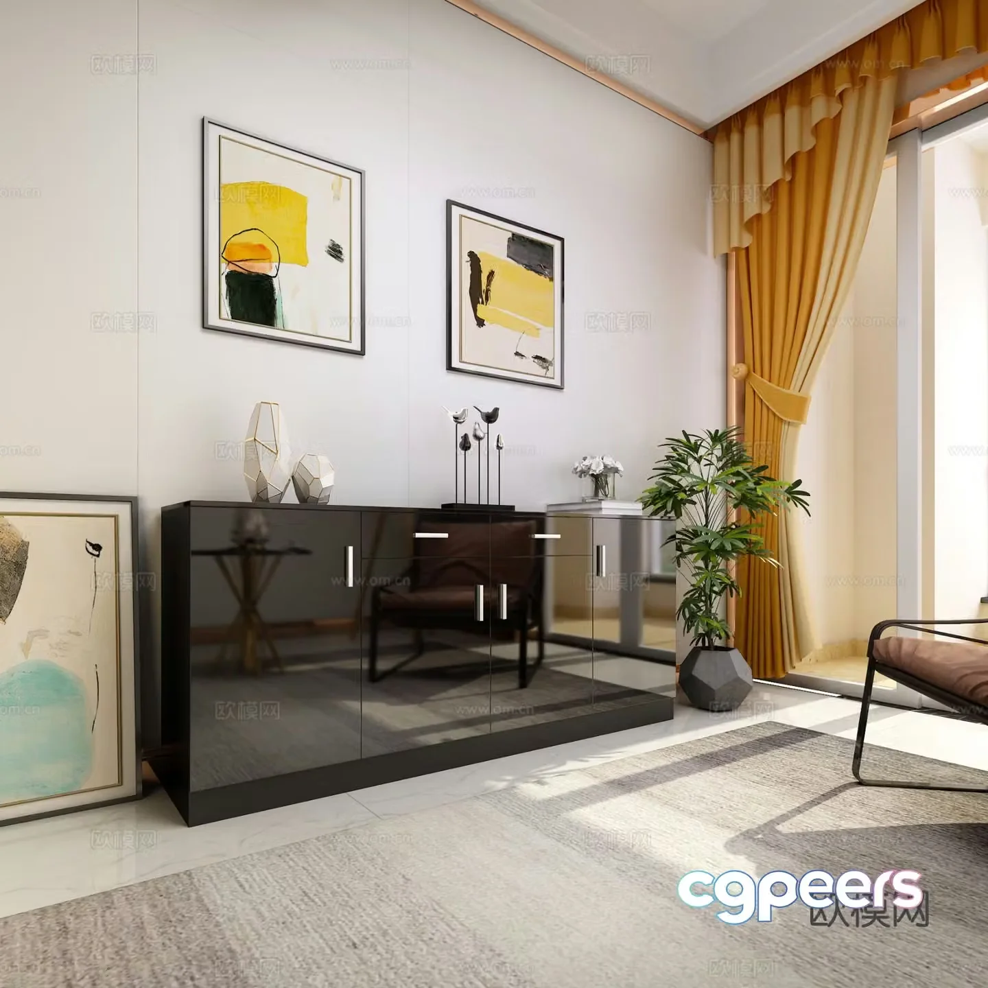 Modern end view cabinet entrance cabinet black painted cabinet 3D model