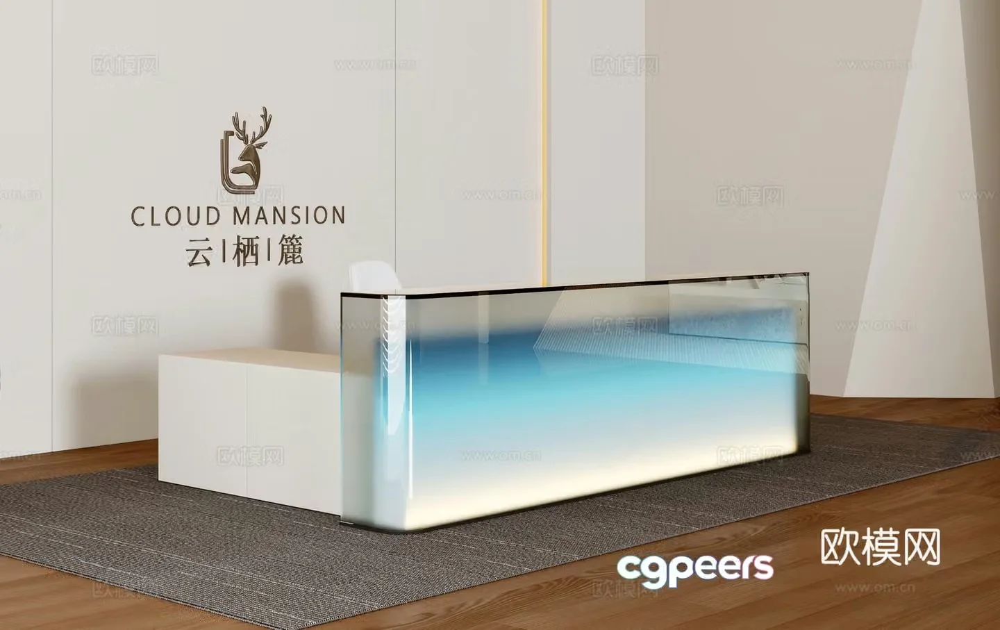 Modern reception desk Front desk Service desk Gradient acrylic front desk Front desk Background wall 3D model