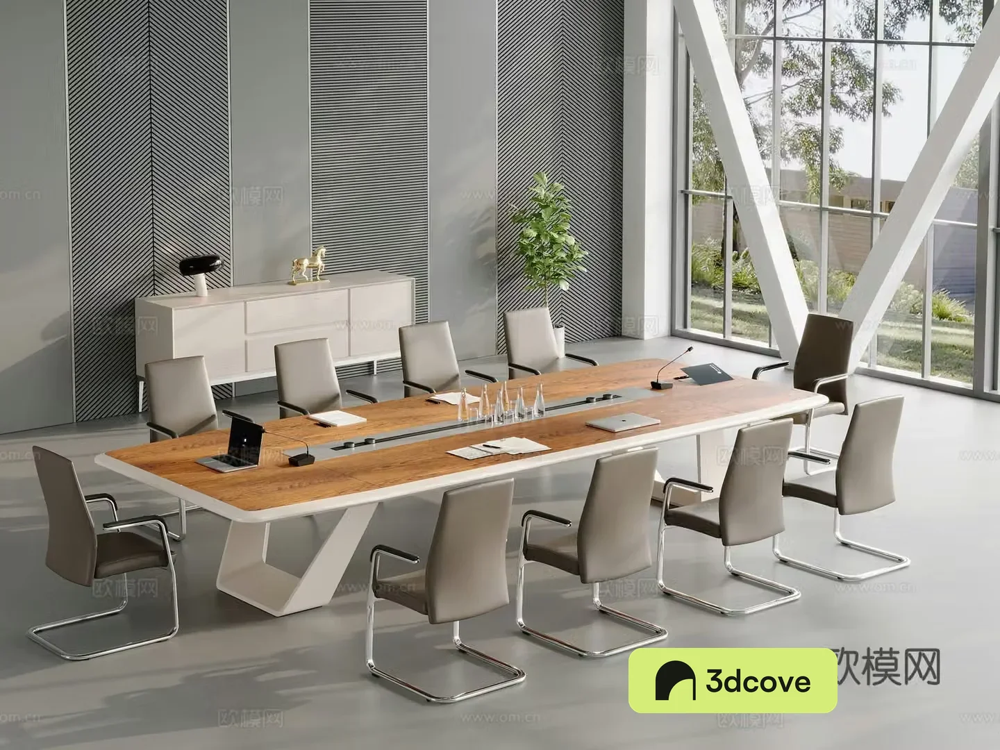 Modern conference table conference room scene