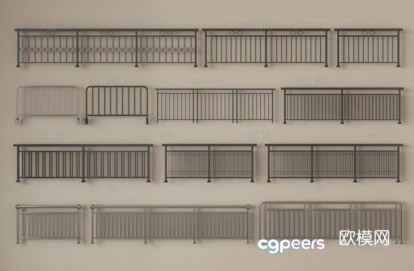 Wrought iron guardrail railing guardrail fence guardrail railing handrail 3d model
