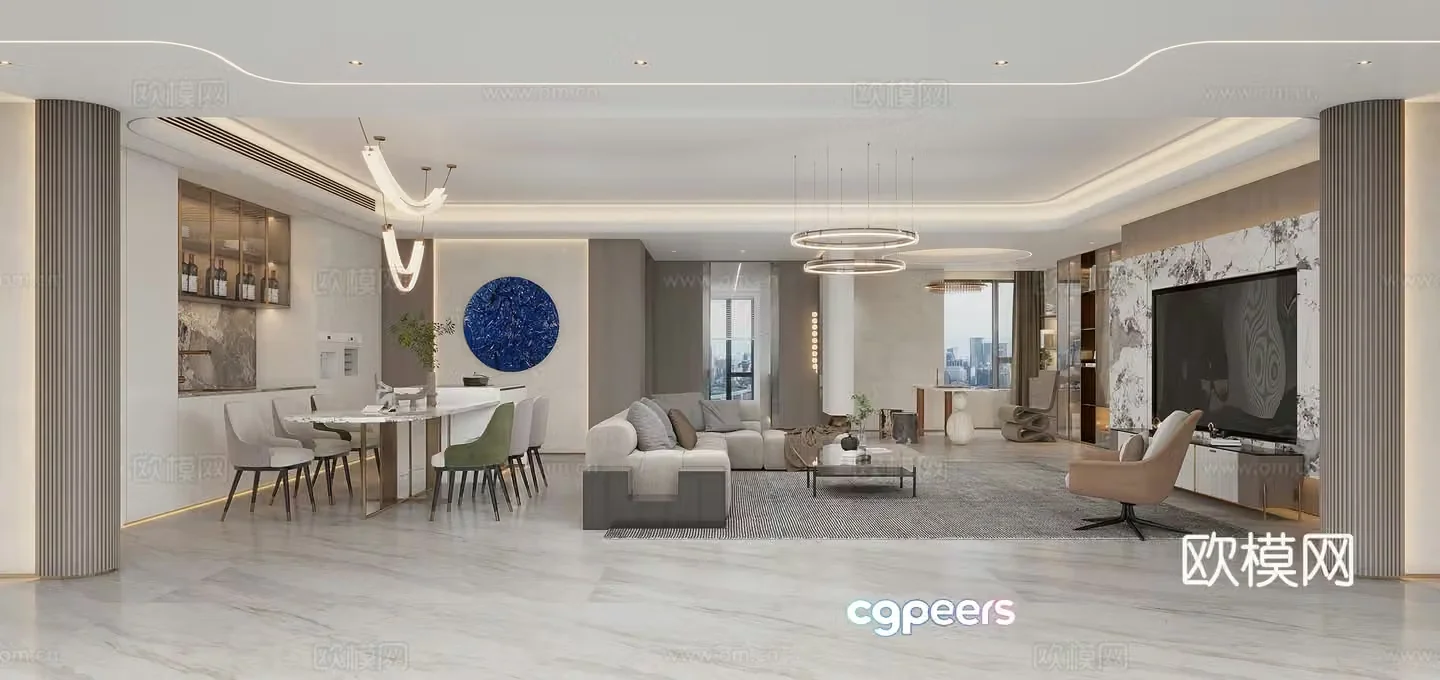 Modern living and dining Italian light luxury living and dining 3D model
