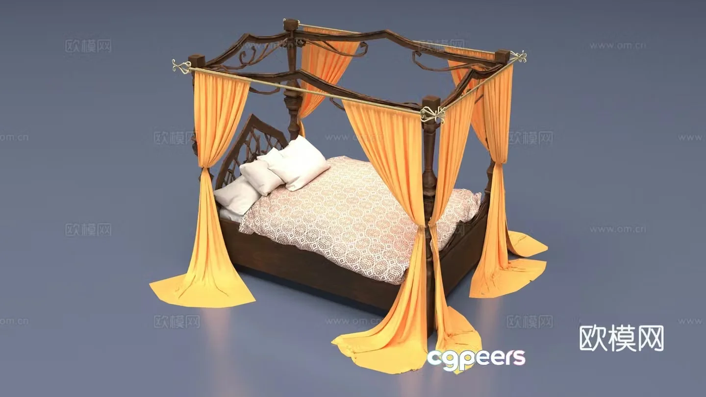 European double bed 3D model