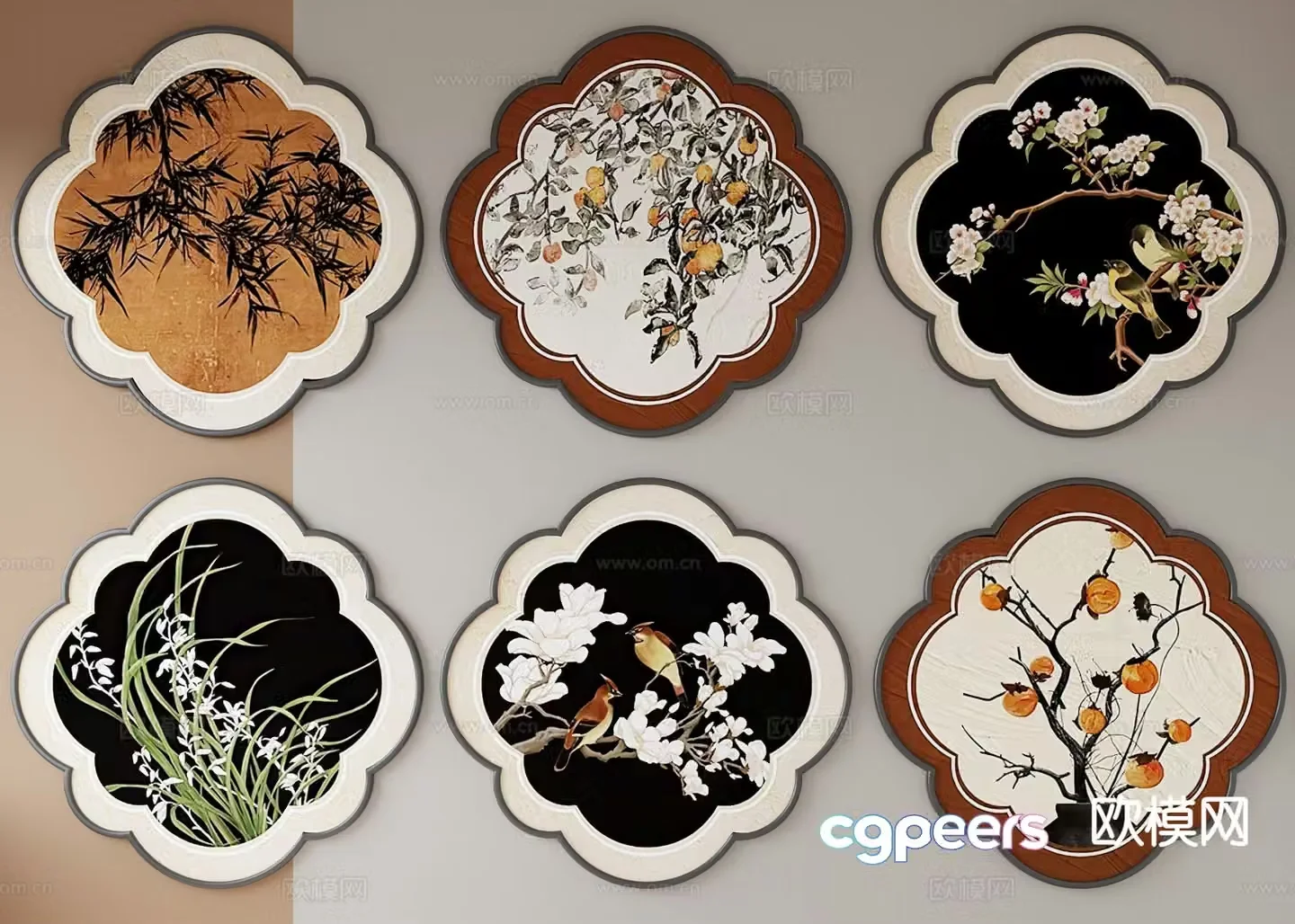 Medieval style flower and bird painting art painting decorative painting 3D model