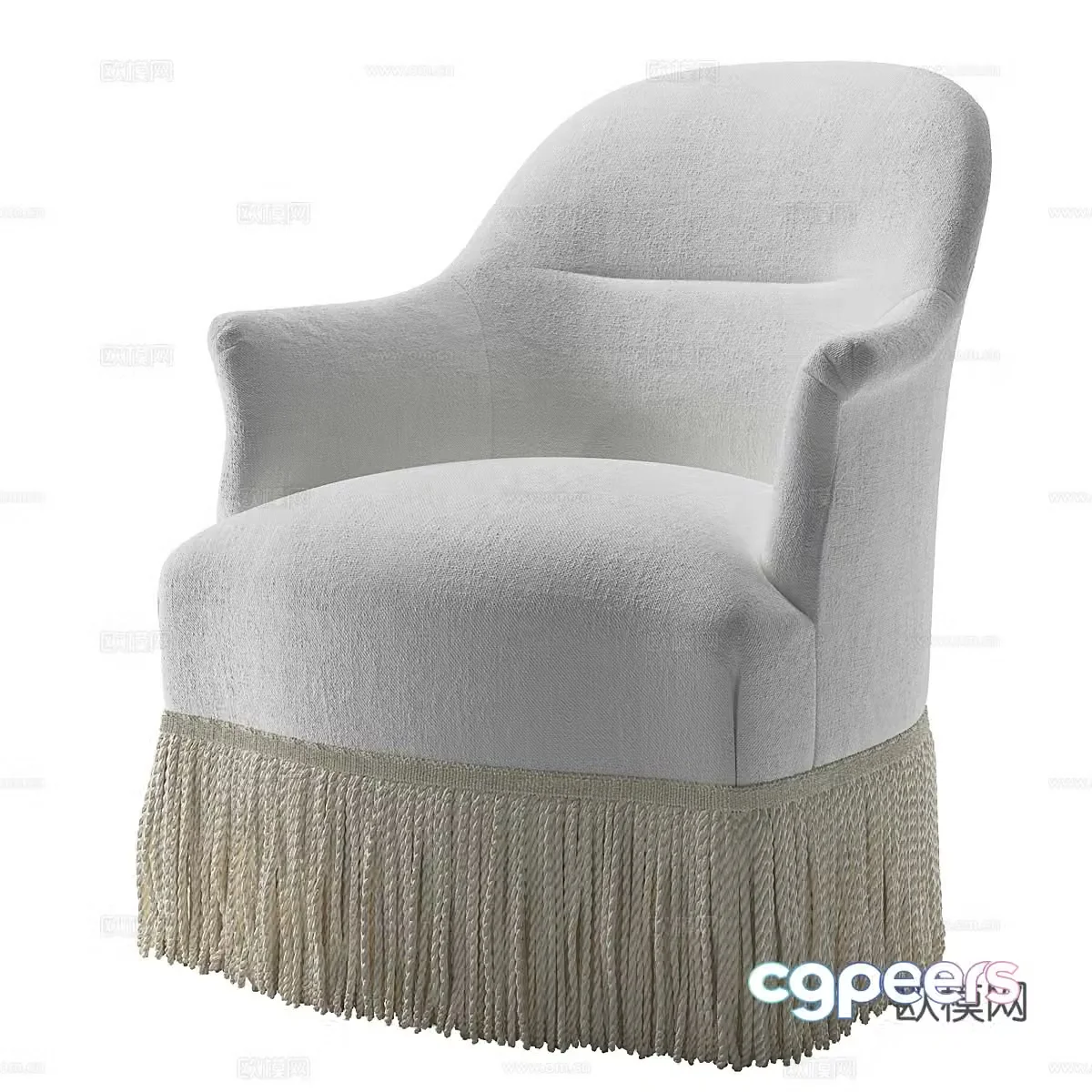 Modern cream style fabric tassel skirt armchair 3d model
