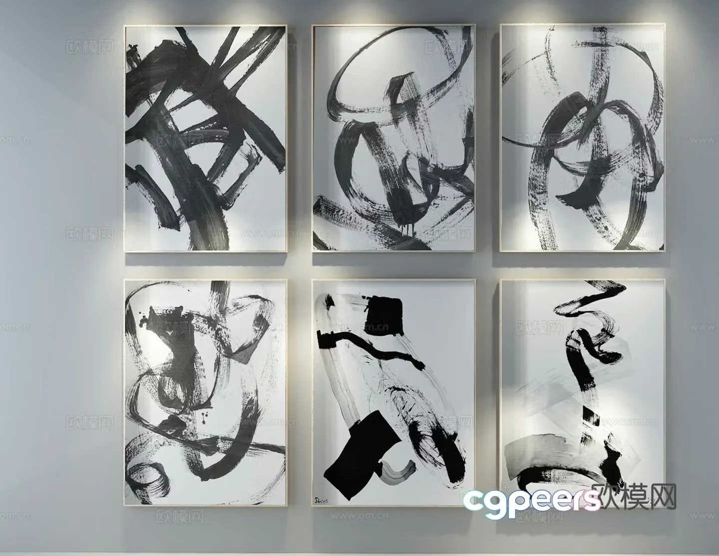 Decorative painting black and white painting combined hanging painting 3d model
