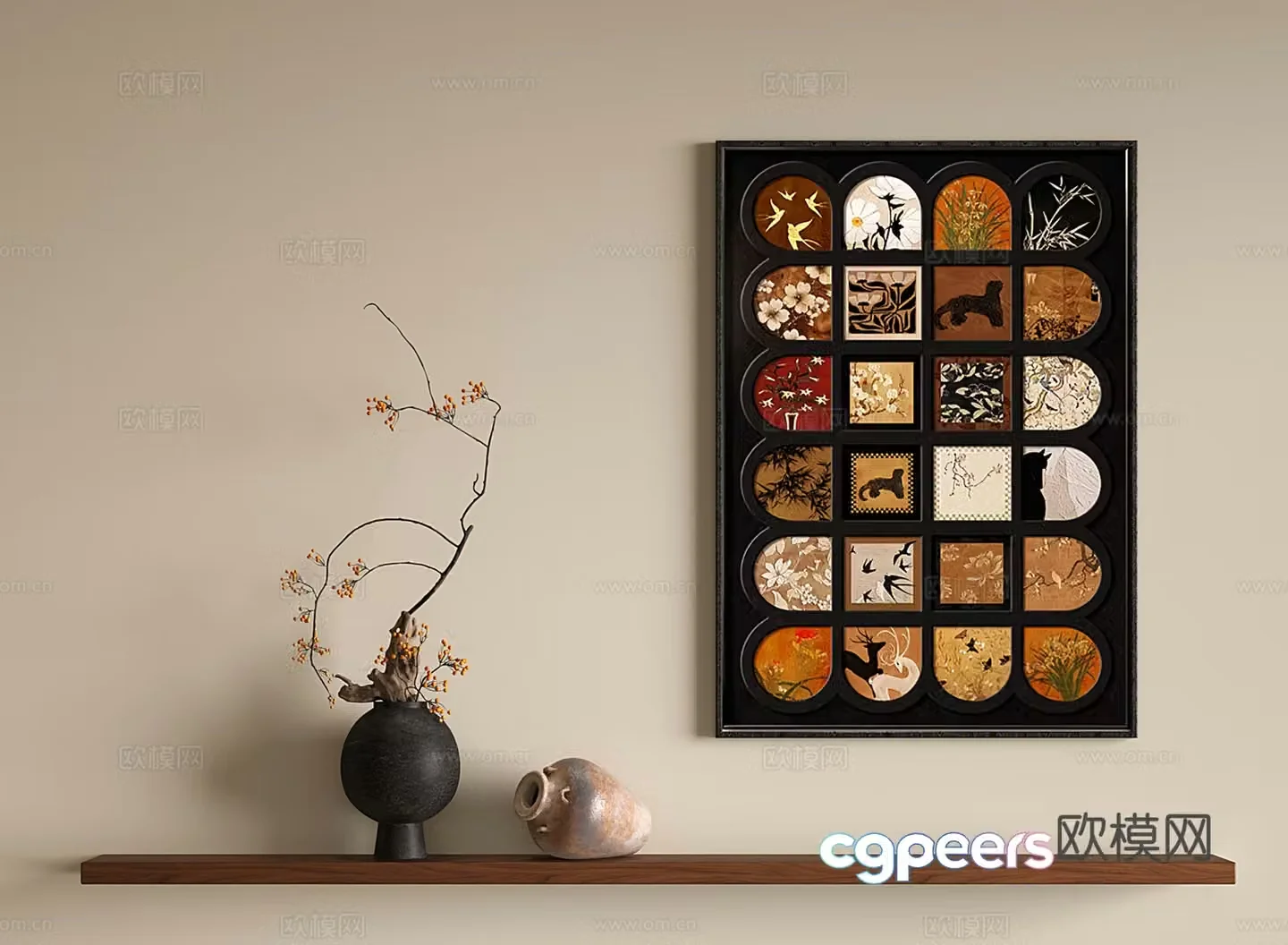 French retro hanging paintings decorative paintings murals entrance paintings 3D model