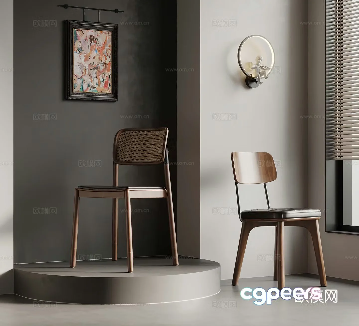 Dining chair French retro dining table and chair 3d model