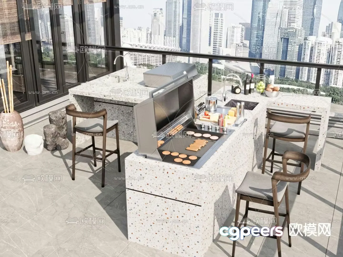 Outdoor barbecue bar bar chair 3d model