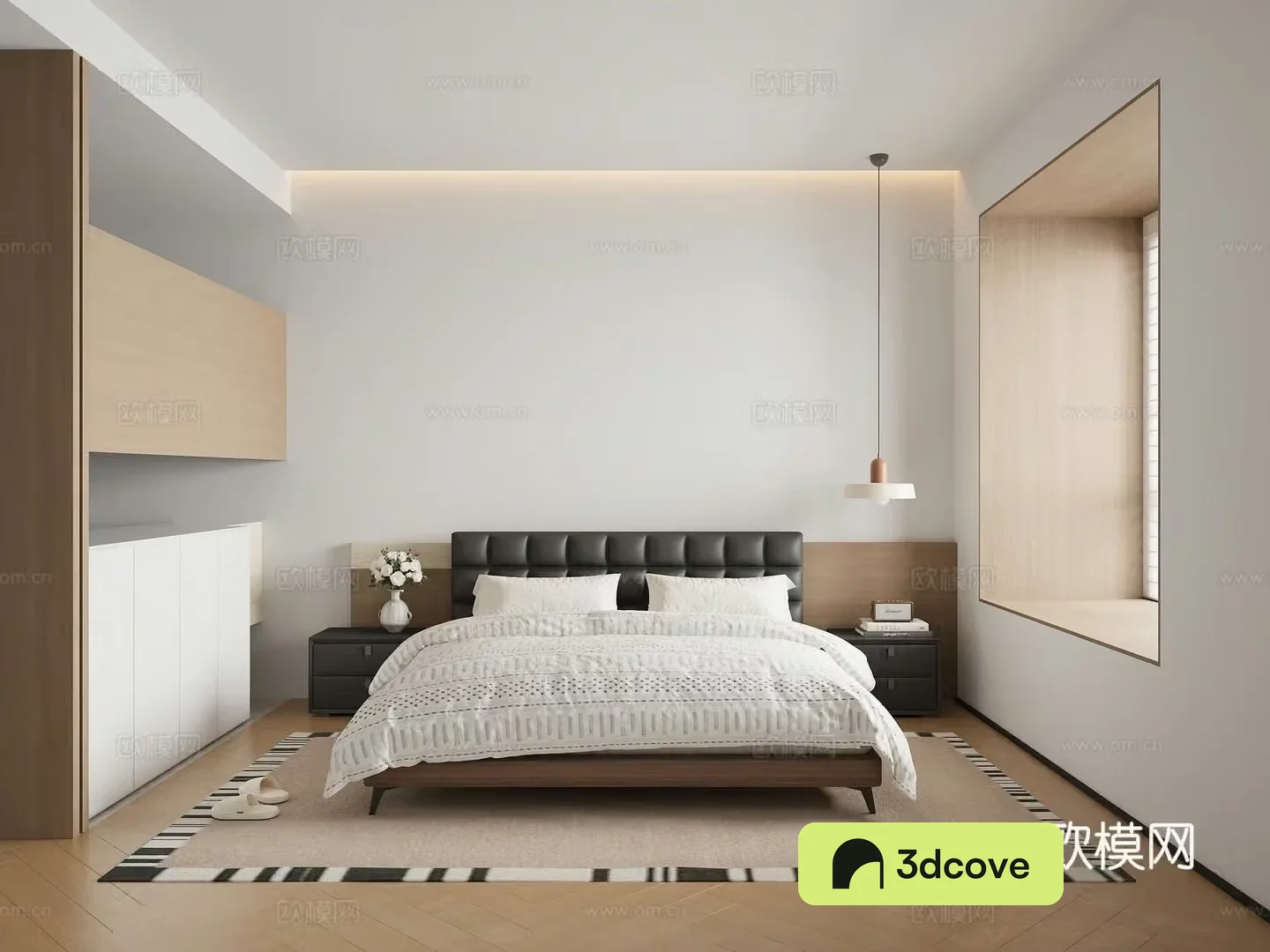 Modern log home bedroom