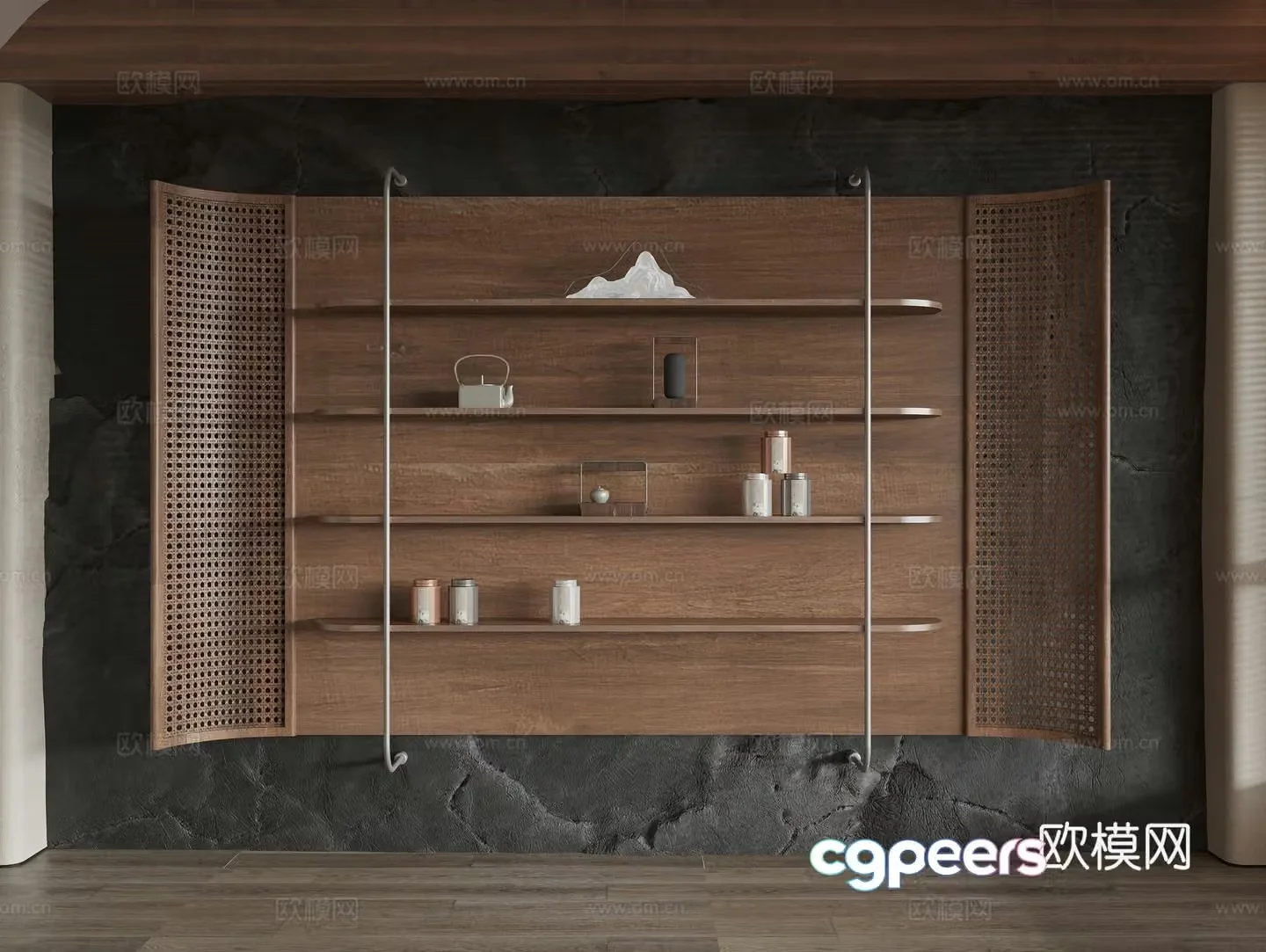 Chinese style decorative rack solid wood decorative rack tea cabinet tea storage tank teapot jewelry ornaments 3D model