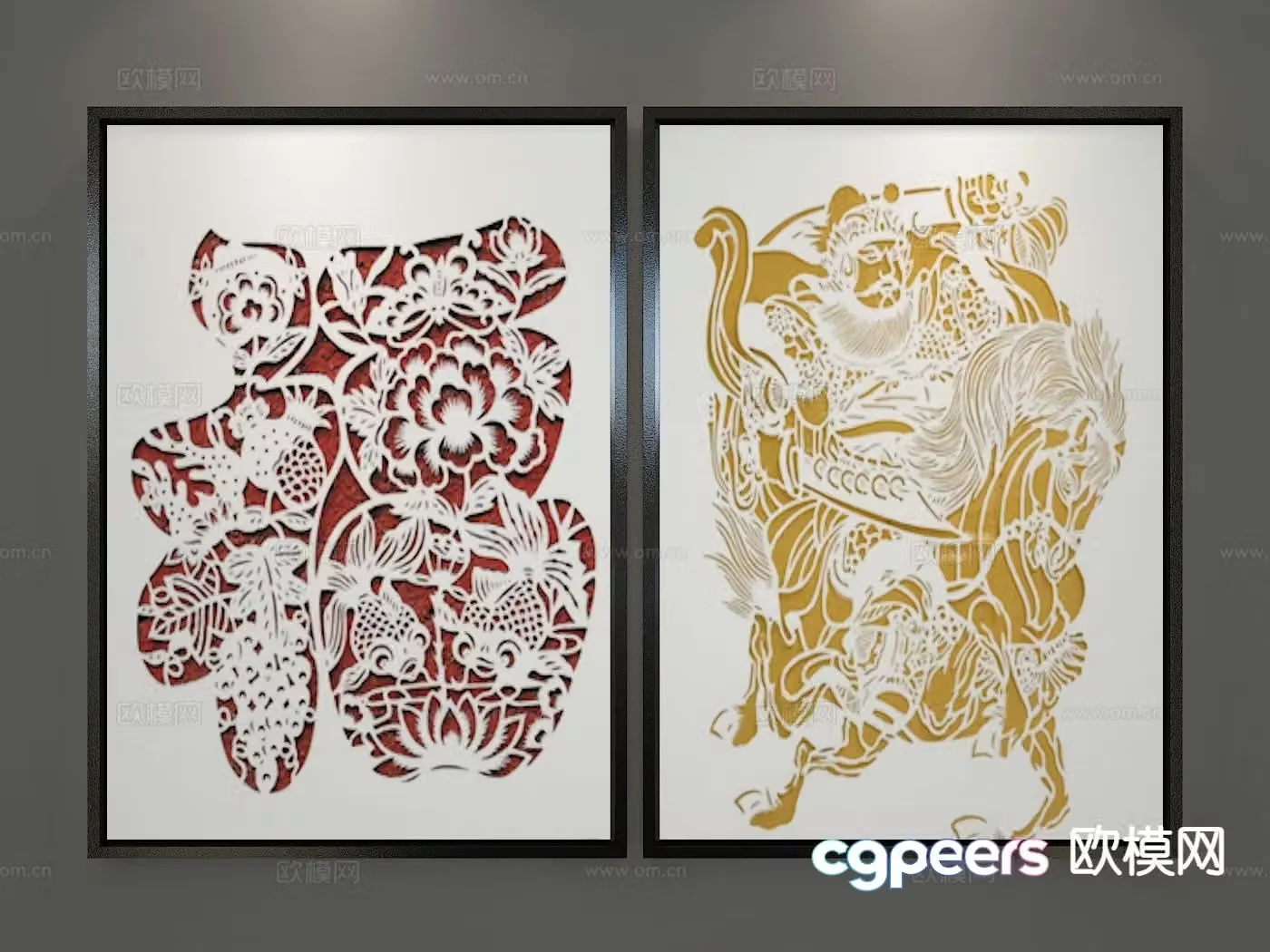 New Chinese style decorative wall chart with blessing character 3D model