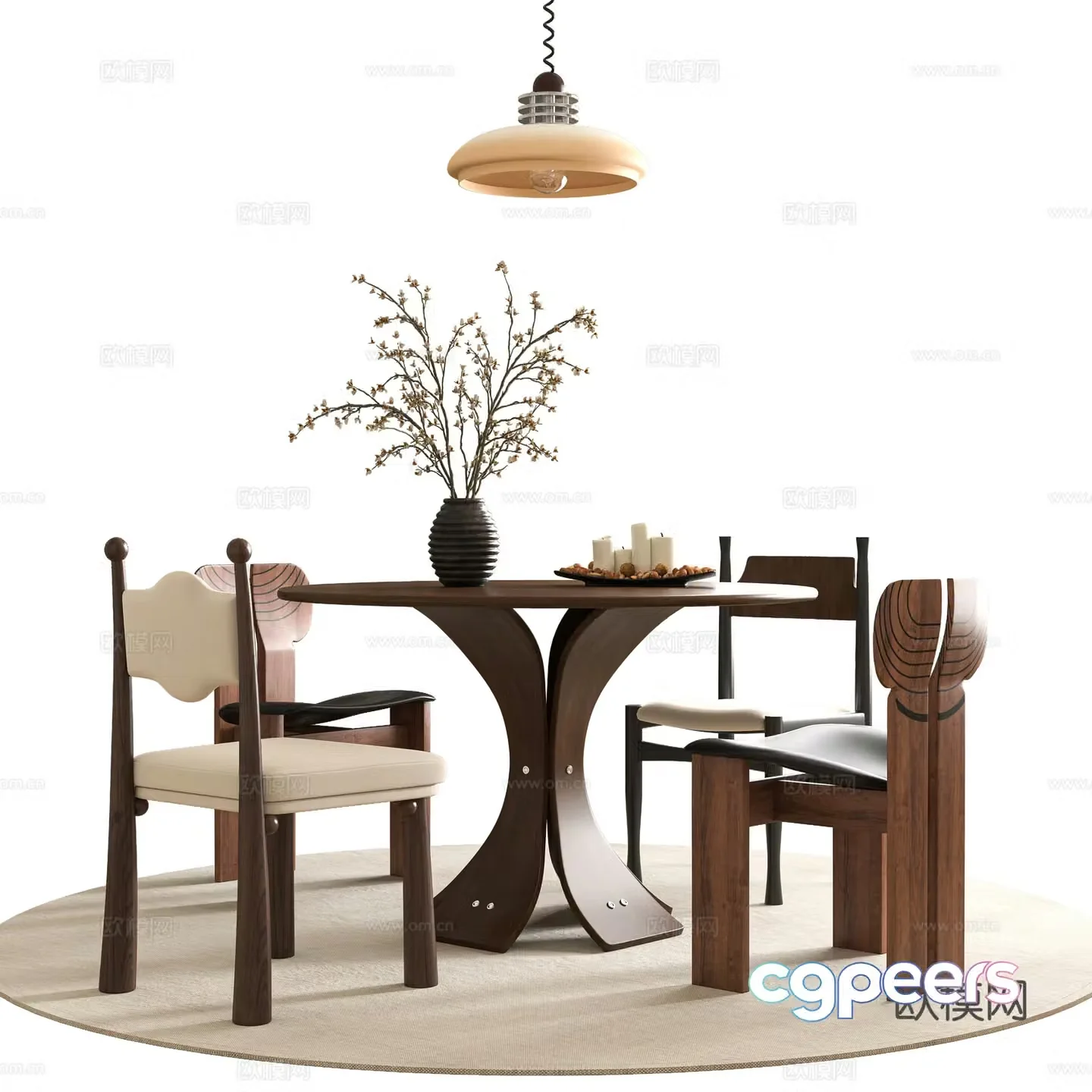 Medium style dining table and chair 3D model