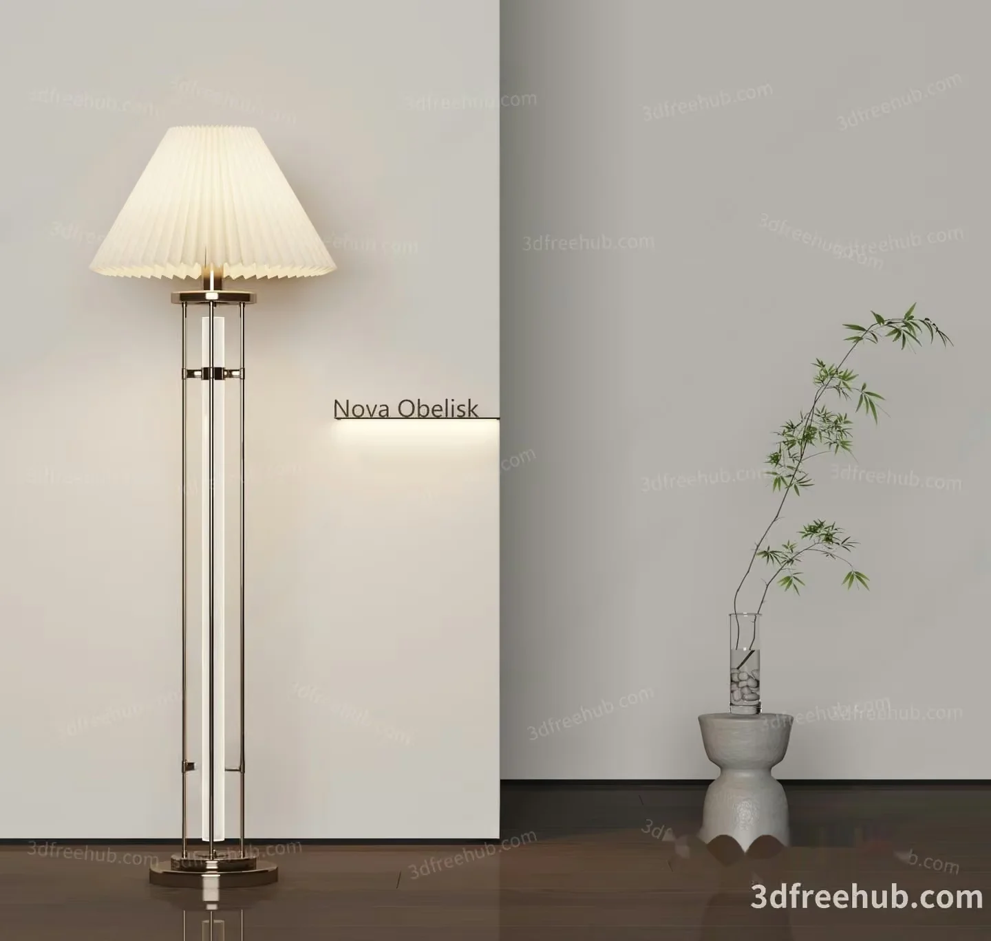 A Floor Lamp With A White Shade 3D Model – 18698 – VRAY Render