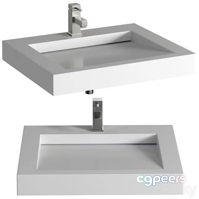3ds Max Free – Modern White Wash Basin Wall Deck Installation Bathroom Basin 8409