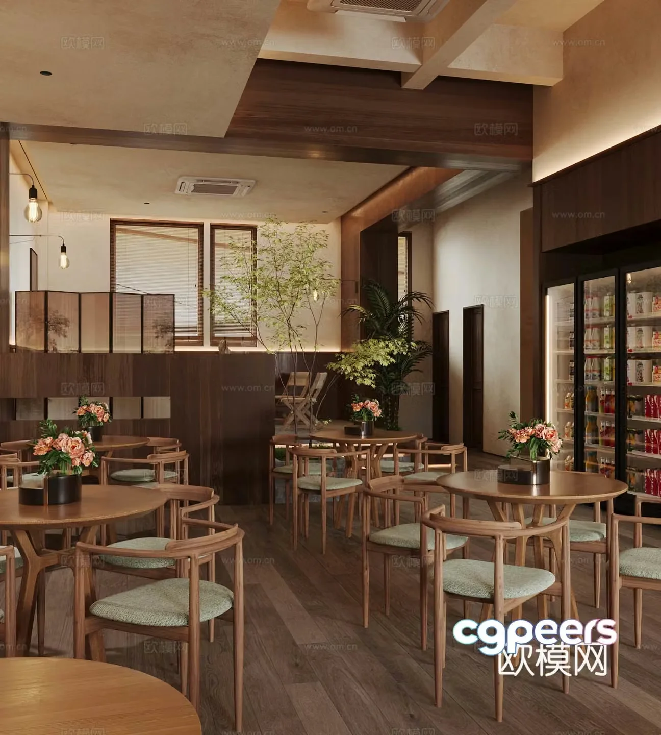 Log wood style milk tea shop Western restaurant Log wood style coffee shop Dessert shop Coffee table and chair Coffee 3D model