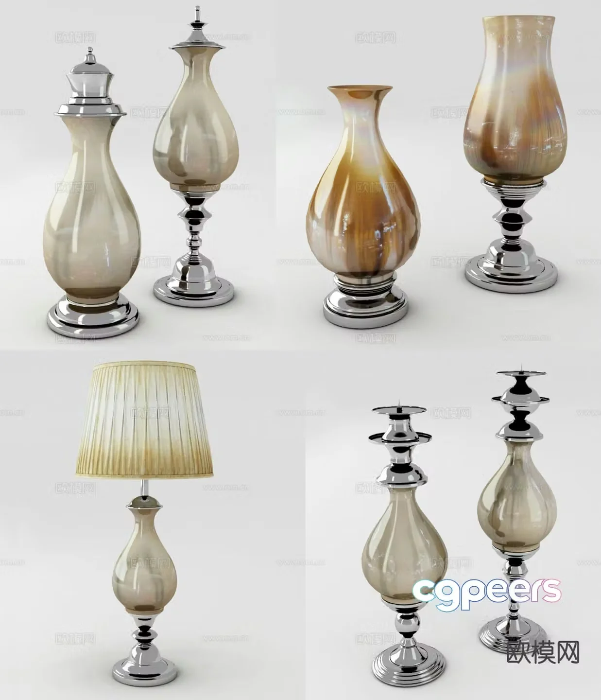European ceramic table lamp 3d model