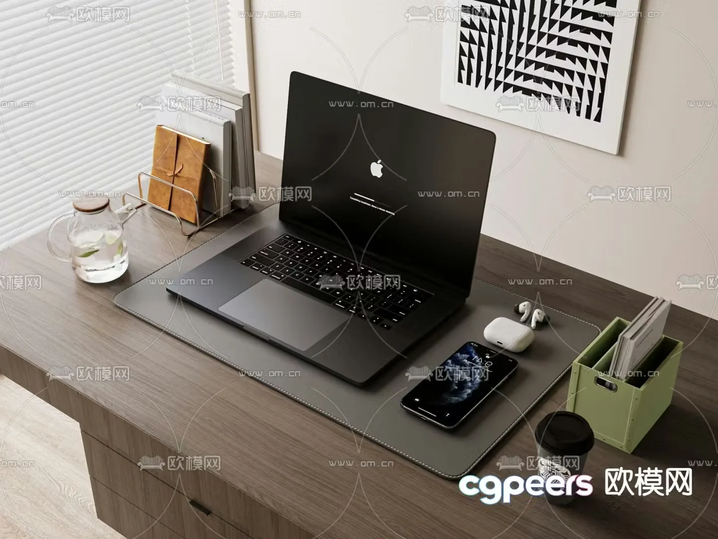 Office supplies computer folder mobile phone 3d model