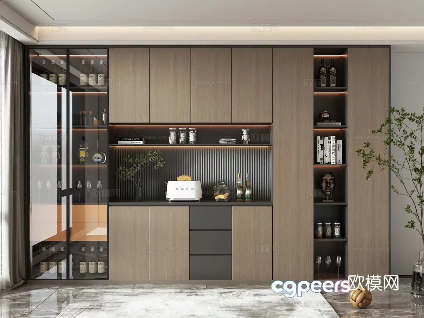 Modern home wine cabinet 3D model 3D model
