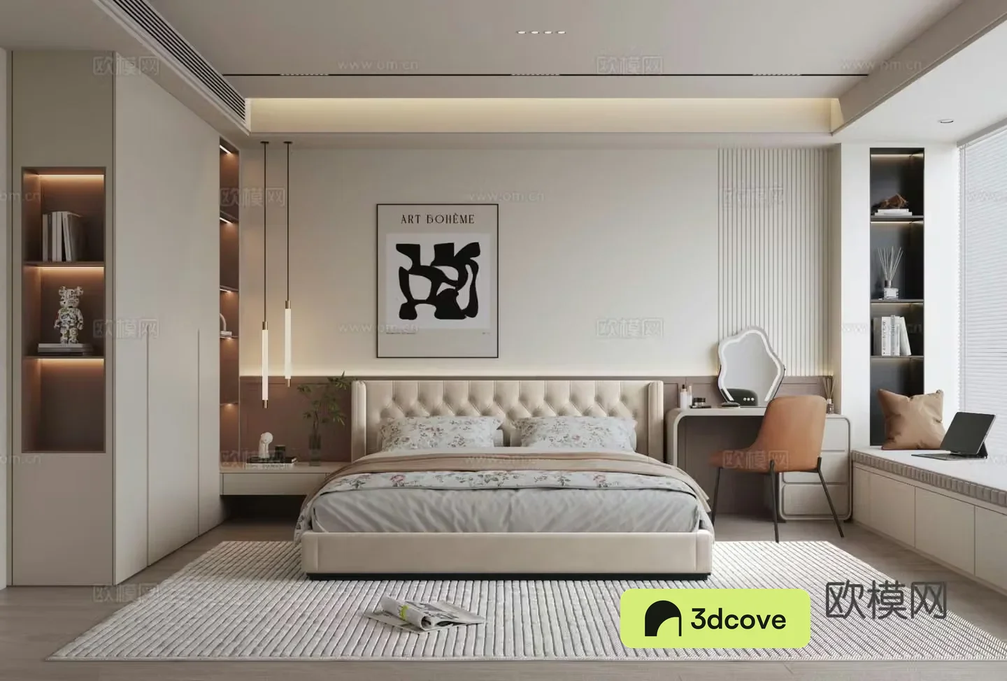 Modern simple bedroom bay window master bedroom