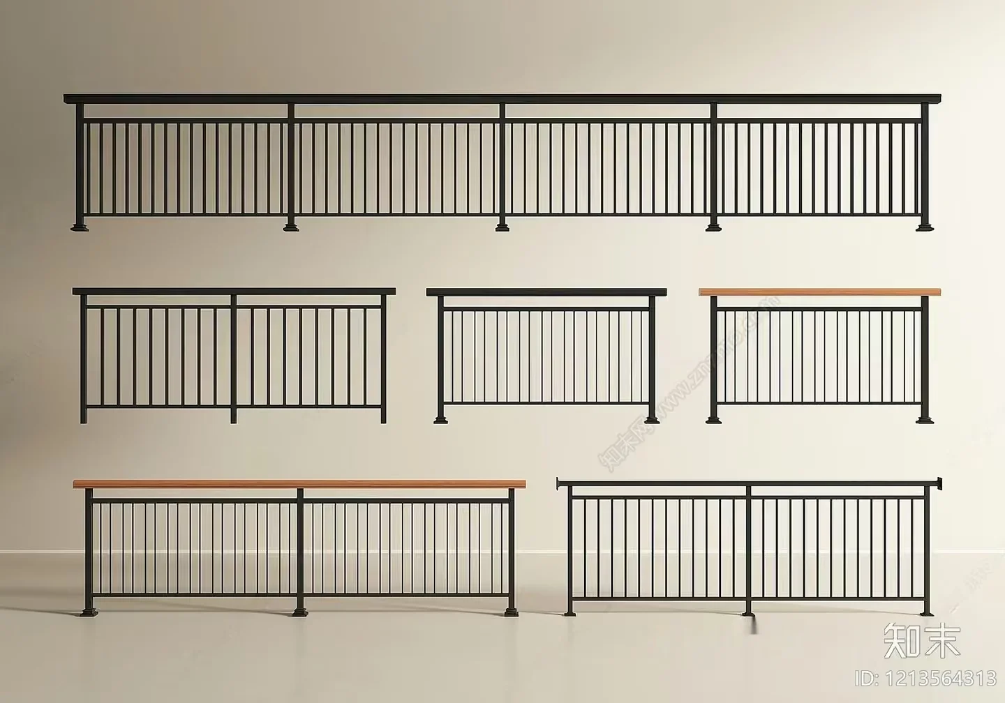 Black Metal Railings With Wooden Tops 3D Model – 23212 – VRAY Render