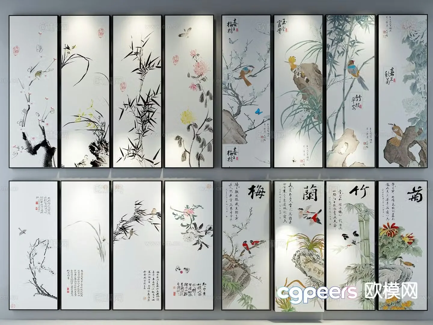 New Chinese style decorative painting Zen hanging painting flower and bird painting 3D model