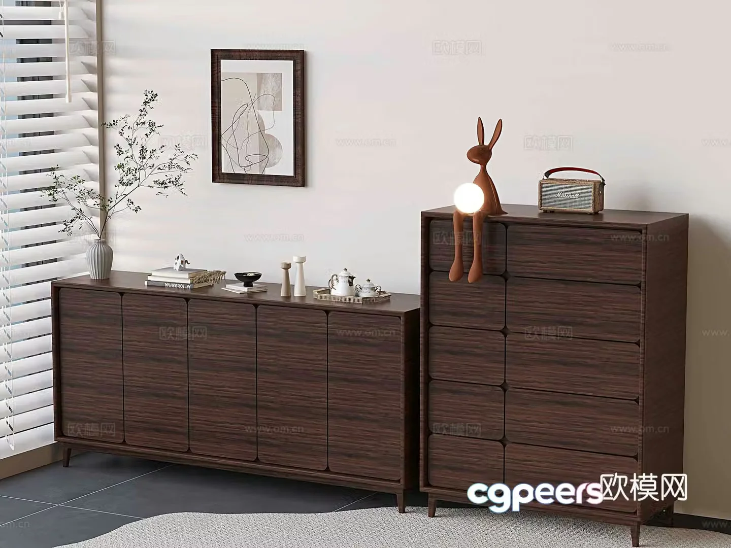 New Chinese style entrance cabinet side cabinet 3D model