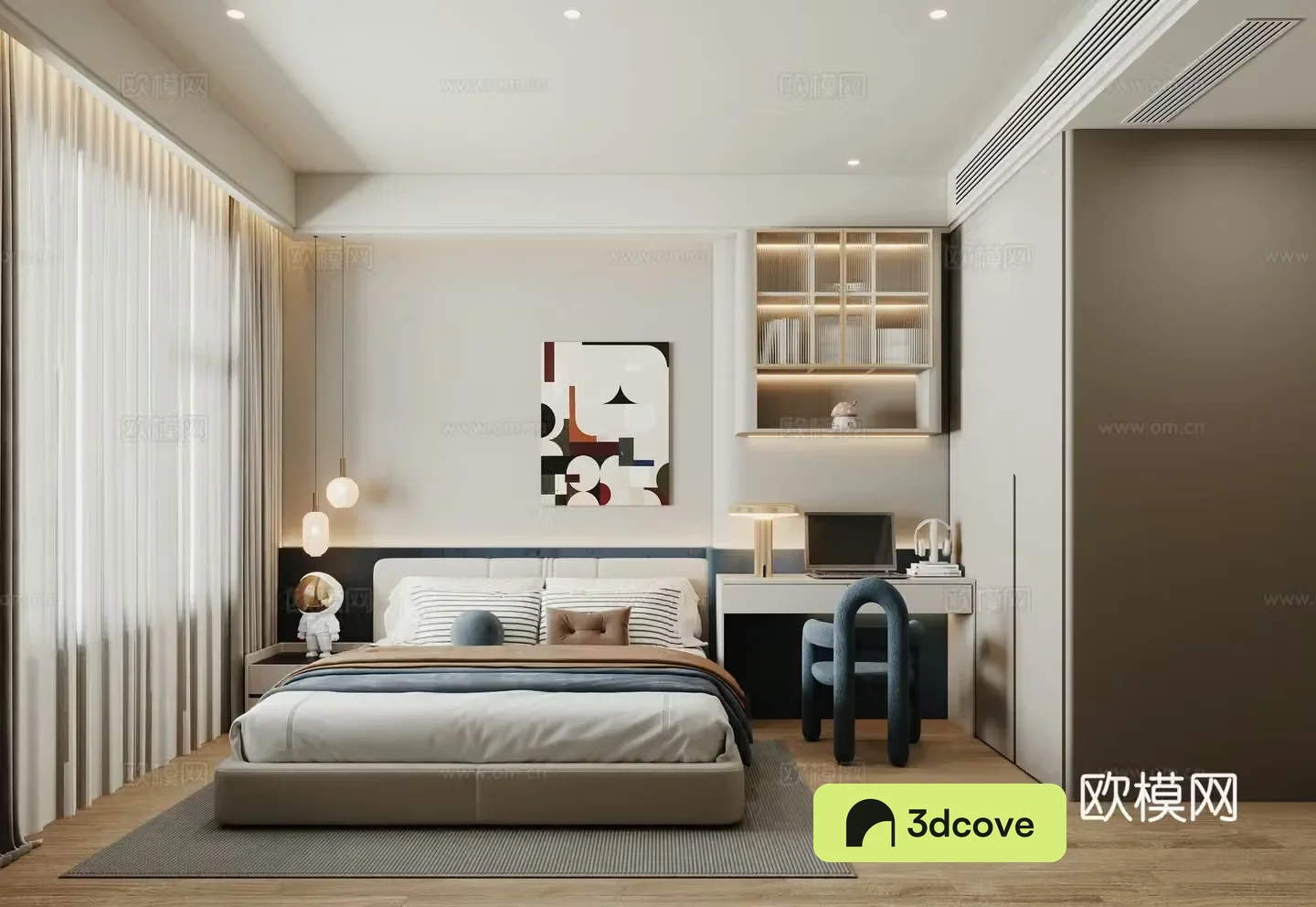 Modern children’s room double bed desk chair chandeliers