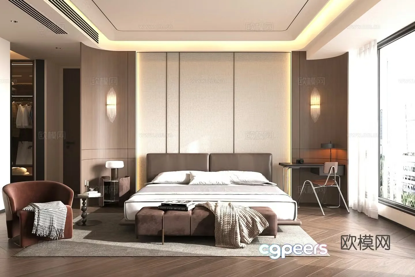 Modern Italian home bedroom Light luxury Italian bedroom Superior gray bedroom Bedroom without owner light 3D model