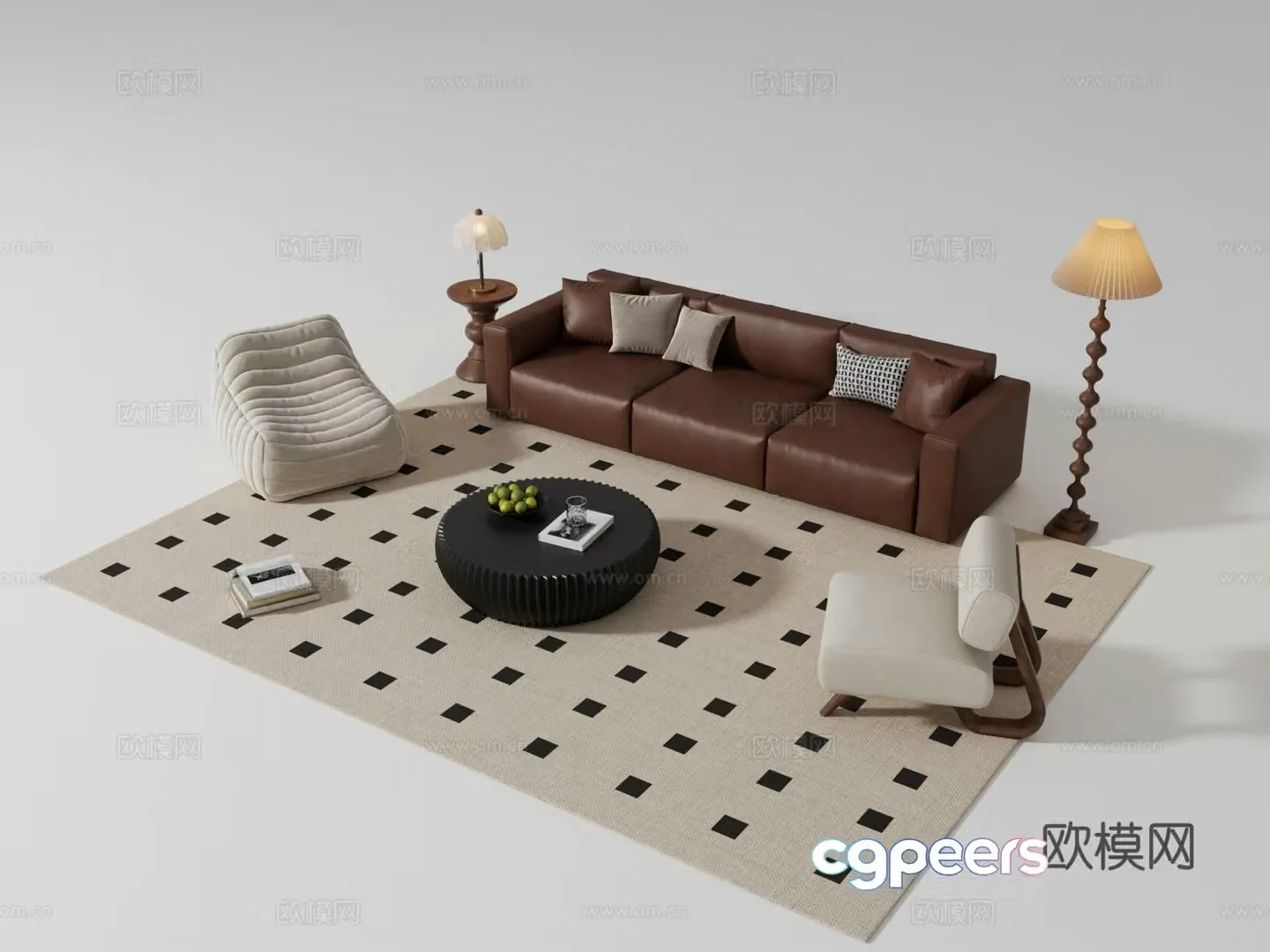 French medieval sofa coffee table combination 3D model