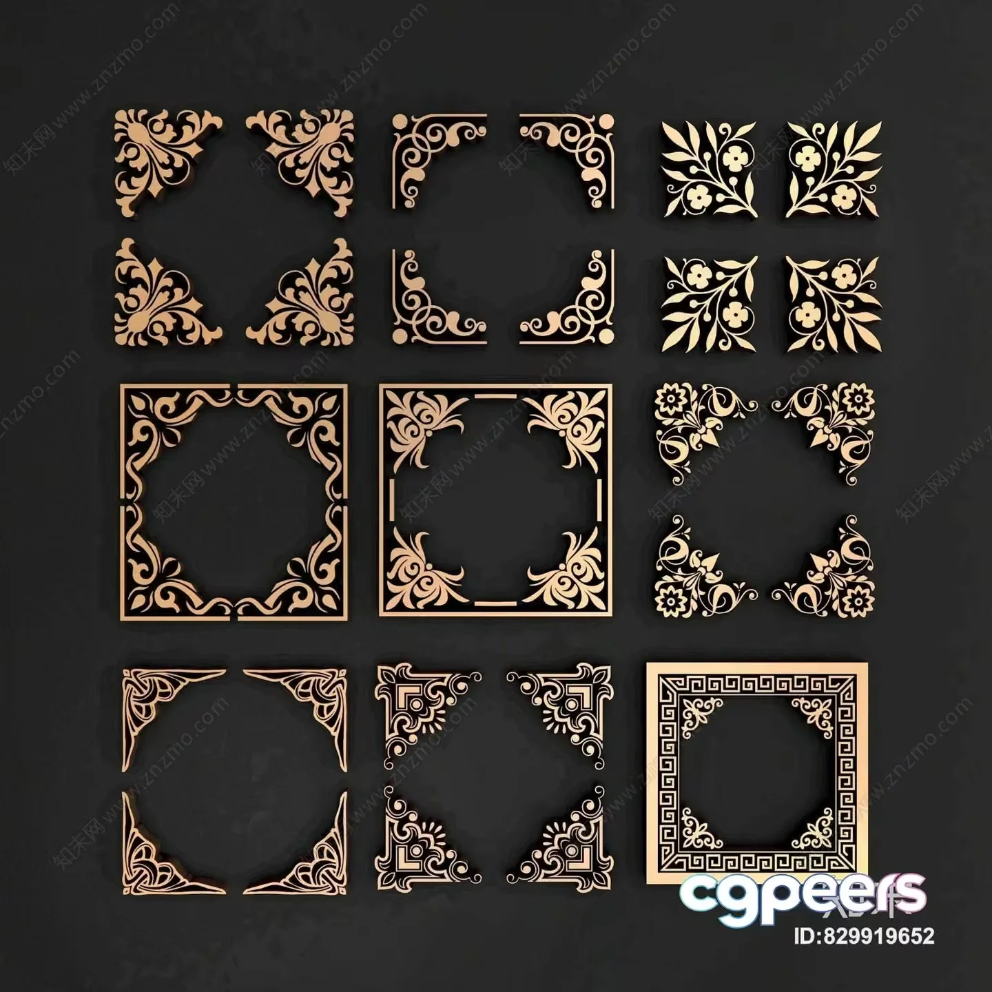 Gold Square Designs 3D Model – 3604 – VRAY Render