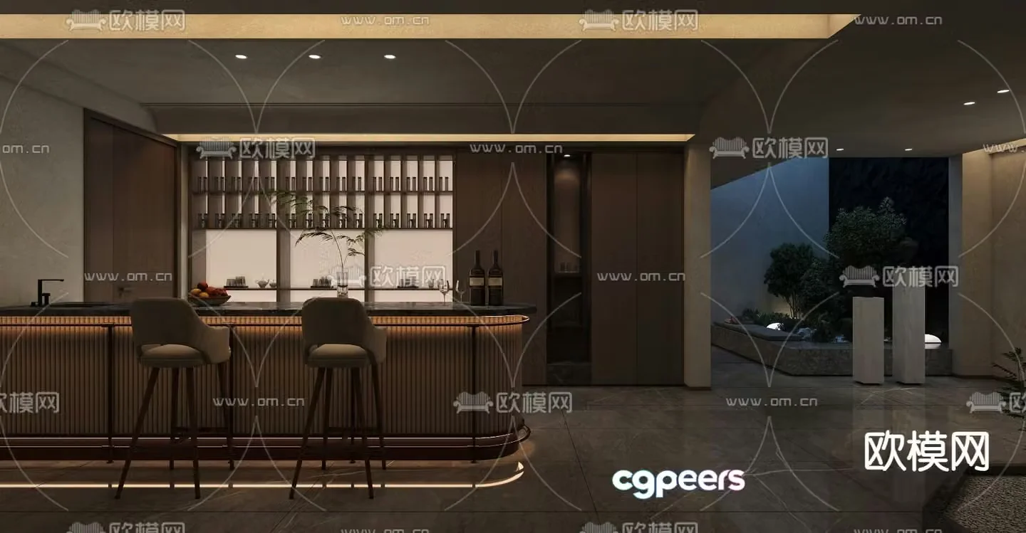 Light luxury bar wine cabinet 3D model