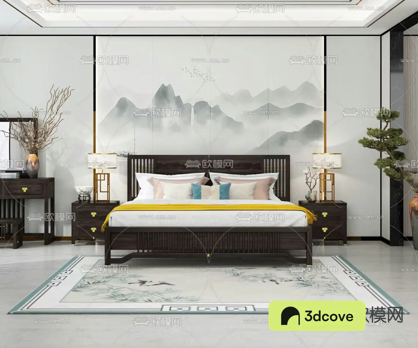 Chinese double bed solid wood bed