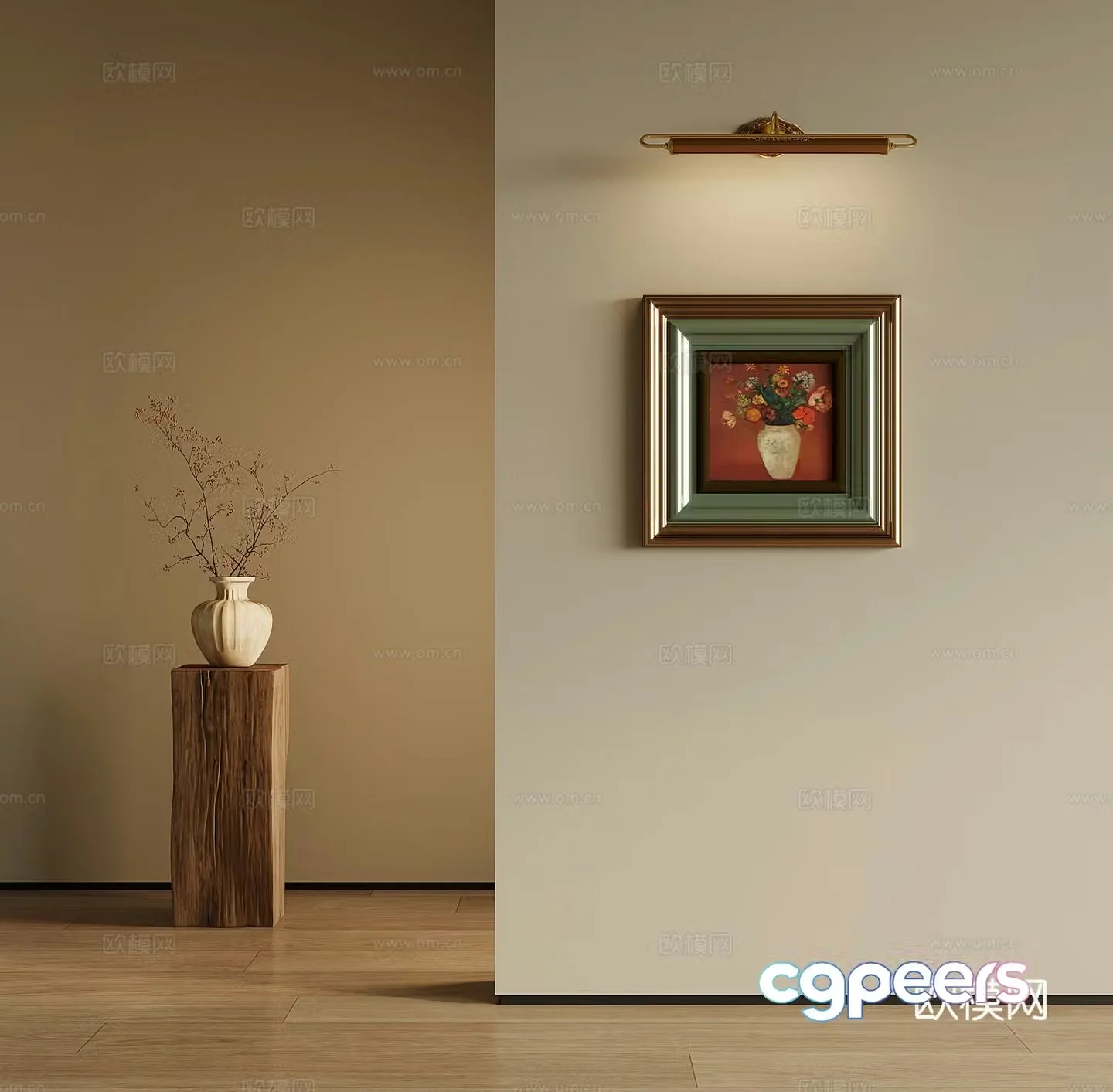Middle style hanging paintings decorative paintings green plants potted plants 3D model