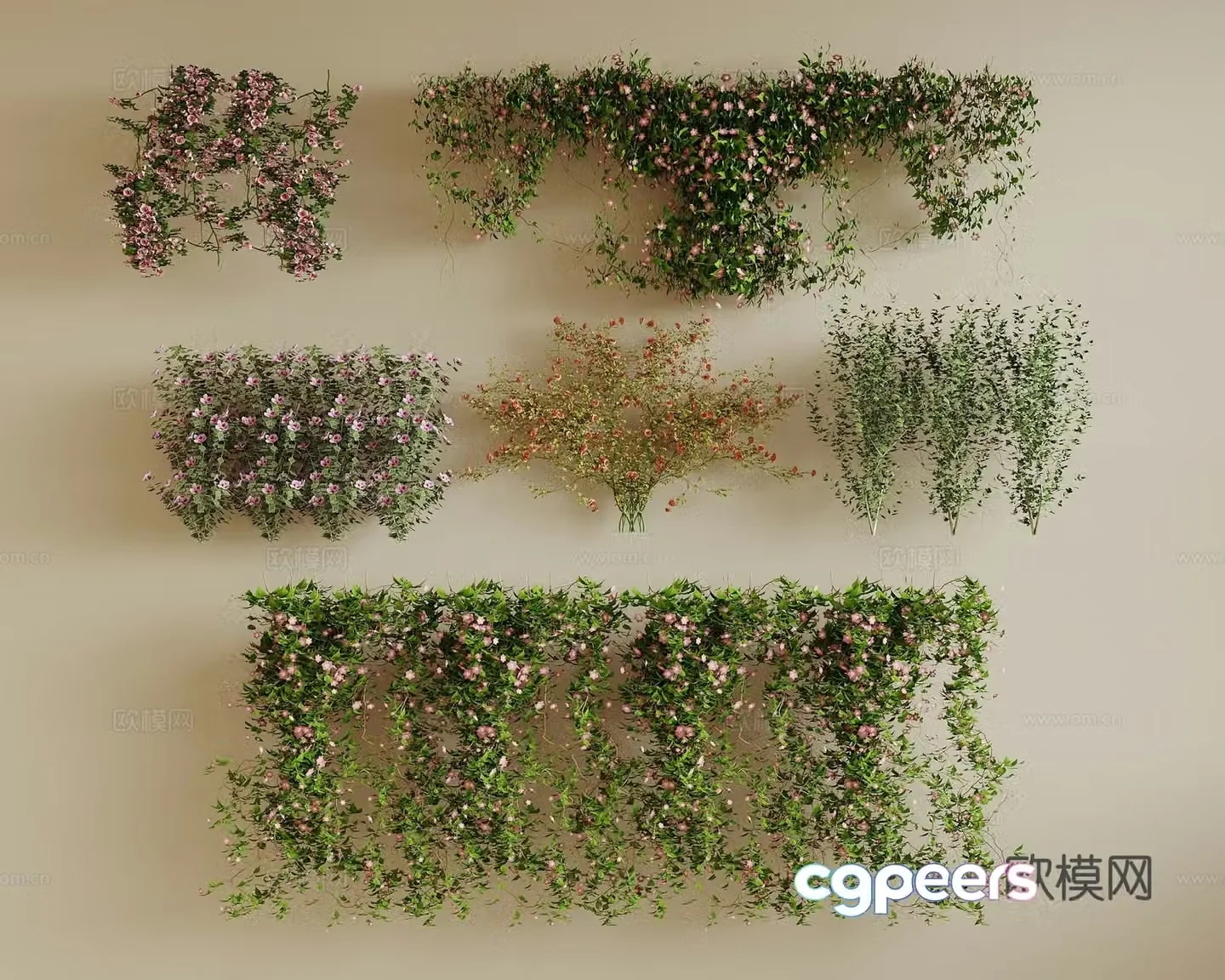 vine climbing ivy wall flowers and plants green plants wall 3d model