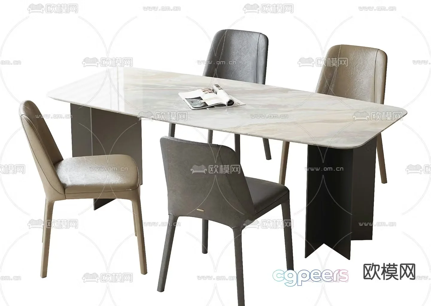 Dining table and chairs marble dining table 3d model