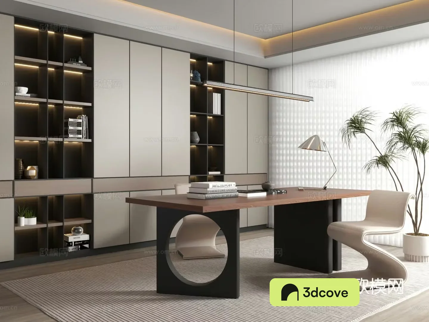 Modern study Italian study bookcase desk