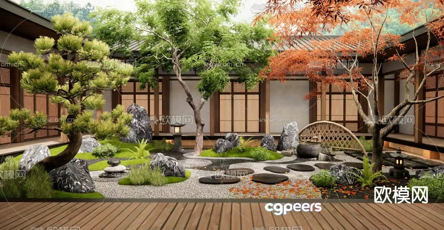 Japanese garden landscape 3d model